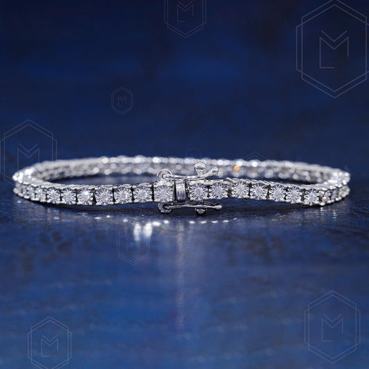 1.4MM Moissanite Tennis Bracelet Gift For Hers 10K Solid YellowGold Thin Minimalist Bracelet Stacking Delicate Bracelet Classic Bracelet For Women 4.5inches 2.00CT Round Shape VVS