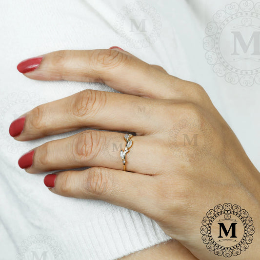 14K Solid Gold Leaf Ring Minimal Gold Ring Marquise Moissanite Leaf Band Dainty Vine Leaf Wedding Band Vintage Style Moissanite Ring for her 925 Sterling Silver 3US