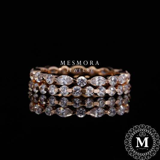 2MM Eternity with Marquise Diamond Stacking Scalloped band set Moissanite Band Set Engagement Band set Matching Bandwedding gifts 925 Sterling Silver 3US