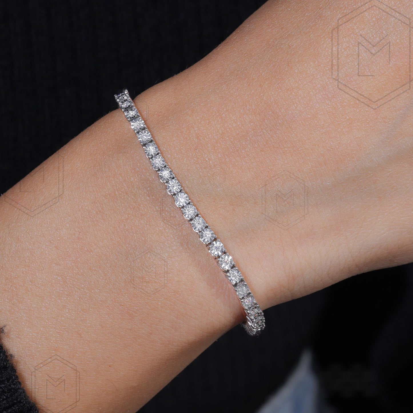 1.4MM Moissanite Tennis Bracelet Gift For Hers 10K Solid Rose Gold Thin Minimalist Bracelet Stacking Delicate Bracelet Classic Bracelet For Women 4.75inches 2.00CT Round Shape VVS