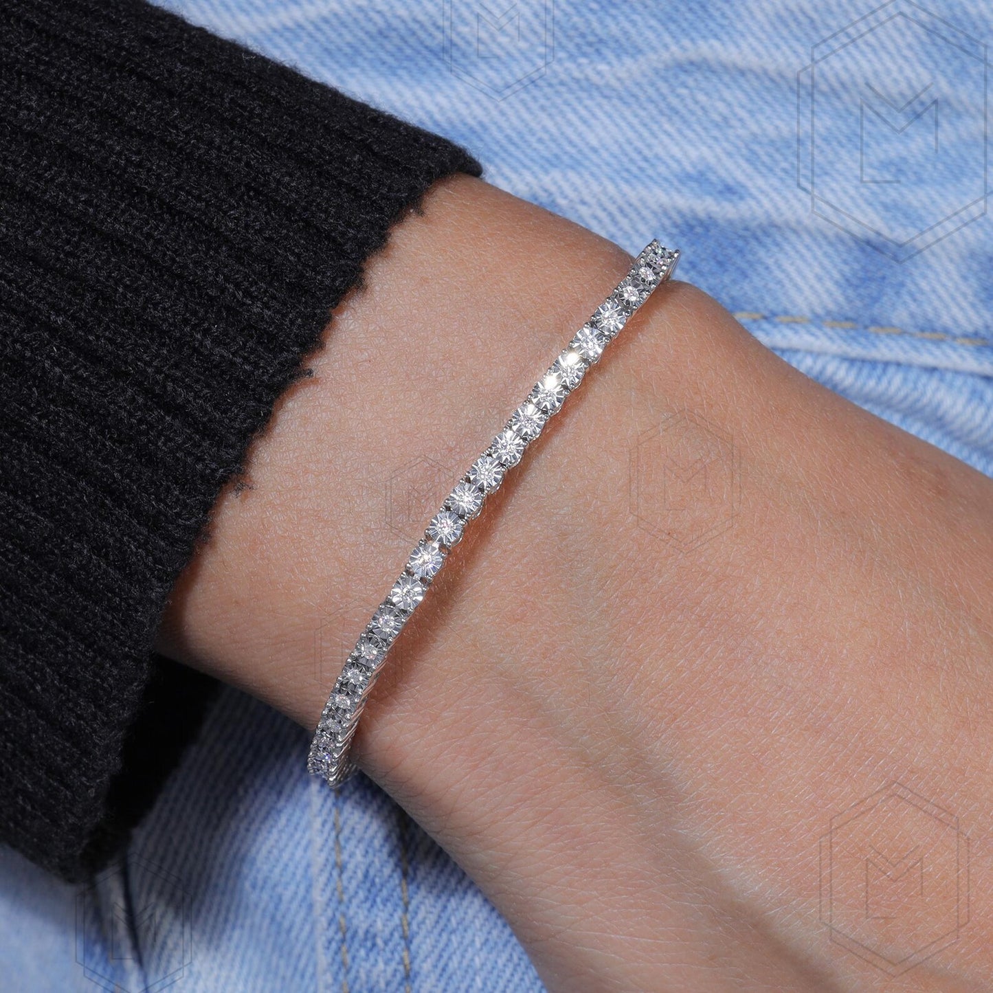 1.4MM Moissanite Tennis Bracelet Gift For Hers 10K Solid Rose Gold Thin Minimalist Bracelet Stacking Delicate Bracelet Classic Bracelet For Women 4.75inches 2.00CT Round Shape VVS