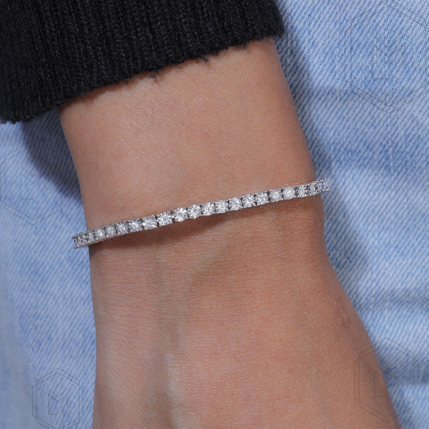 1.4MM Moissanite Tennis Bracelet Gift For Hers 10K Solid Rose Gold Thin Minimalist Bracelet Stacking Delicate Bracelet Classic Bracelet For Women 4.75inches 2.00CT Round Shape VVS