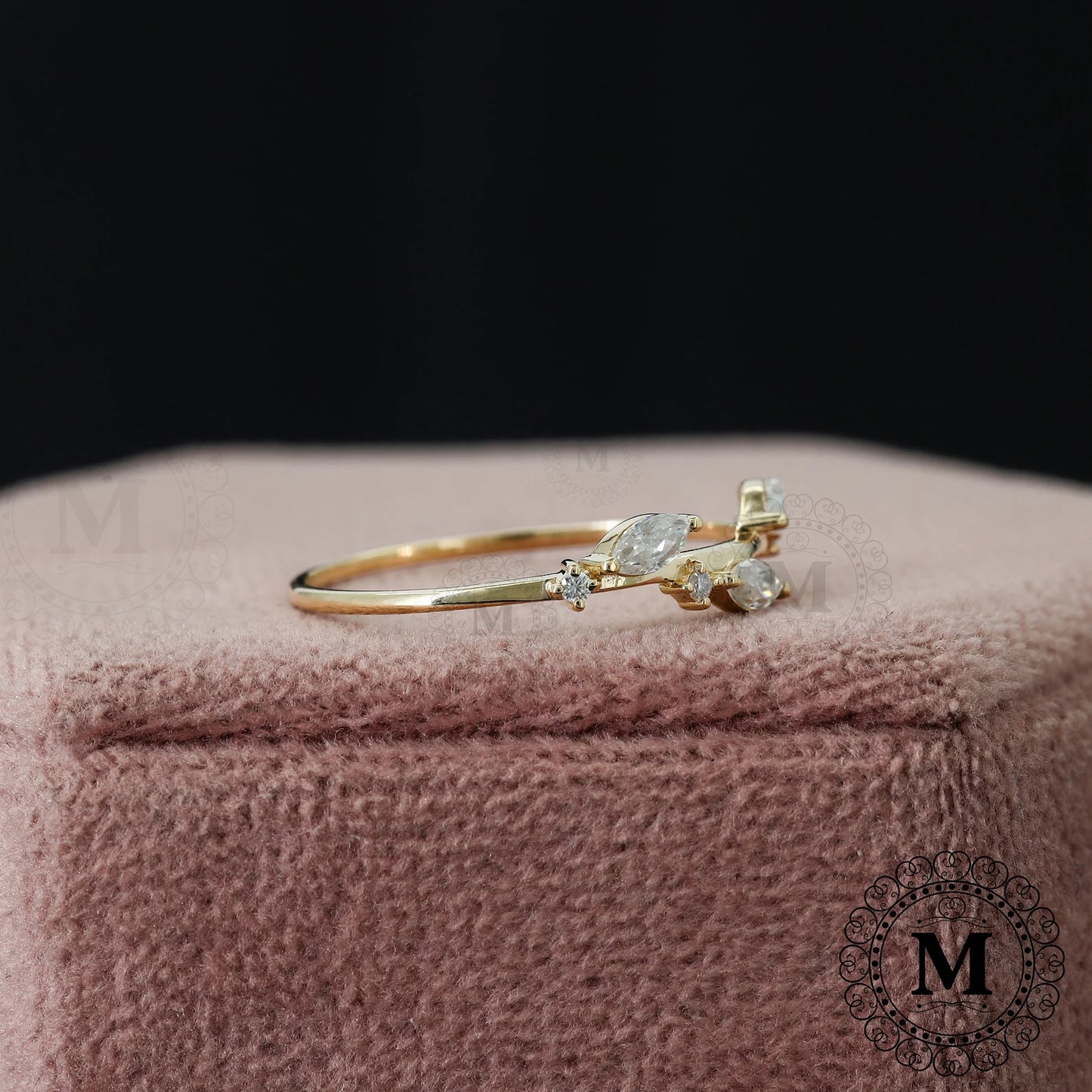 14K Solid Gold Leaf Ring Minimal Gold Ring Marquise Moissanite Leaf Band Dainty Vine Leaf Wedding Band Vintage Style Moissanite Ring for her 925 Sterling Silver 3US