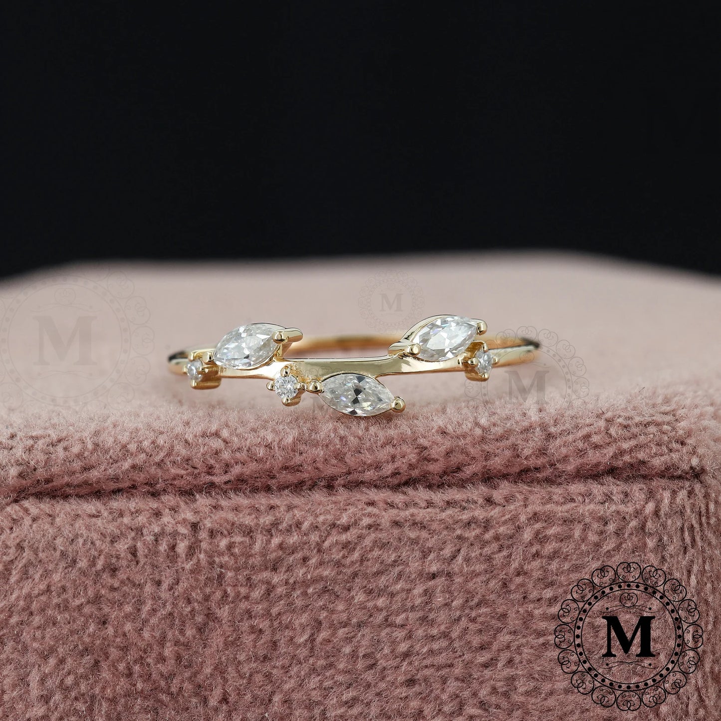 14K Solid Gold Leaf Ring Minimal Gold Ring Marquise Moissanite Leaf Band Dainty Vine Leaf Wedding Band Vintage Style Moissanite Ring for her 925 Sterling Silver 3US