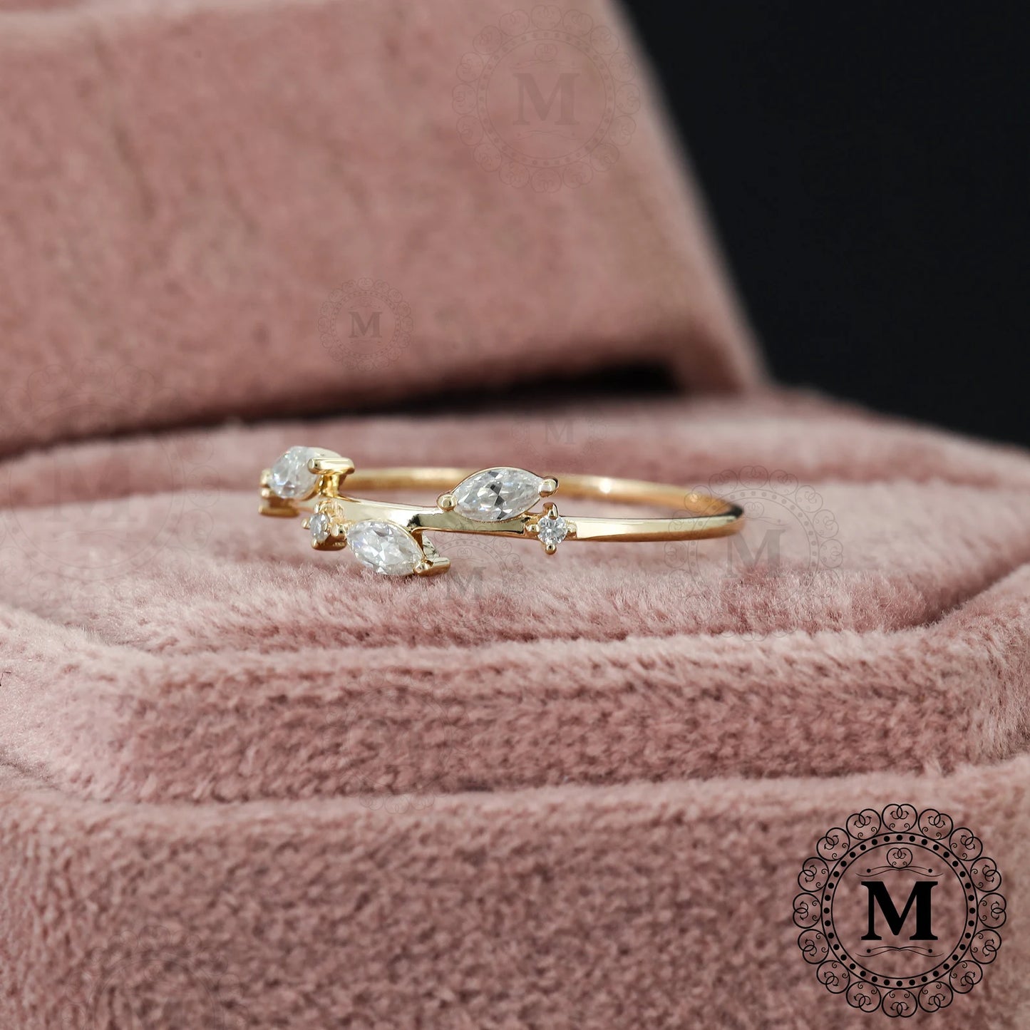 14K Solid Gold Leaf Ring Minimal Gold Ring Marquise Moissanite Leaf Band Dainty Vine Leaf Wedding Band Vintage Style Moissanite Ring for her 925 Sterling Silver 3US