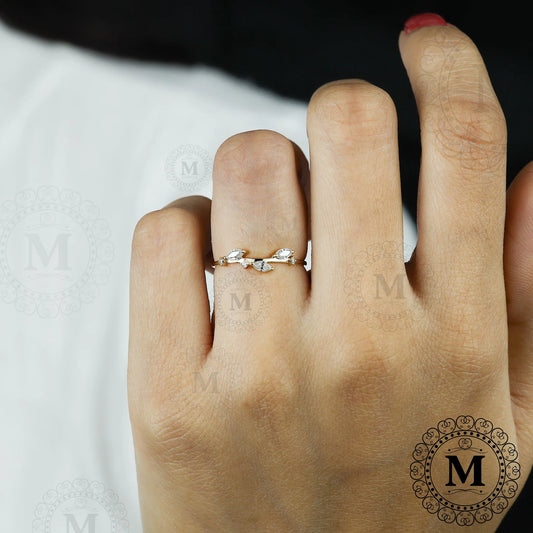 14K Solid Gold Leaf Ring Minimal Gold Ring Marquise Moissanite Leaf Band Dainty Vine Leaf Wedding Band Vintage Style Moissanite Ring for her 925 Sterling Silver 3US