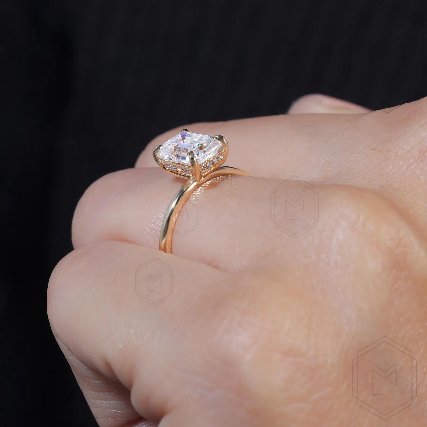 2 CT Emerald Cut Moissanite Engagement Ring Marquise Cut Hidden Halo Engagement Ring Wedding Ring Anniversary Cathedral Shank Promise Ring 925 Sterling Silver 3US VVS