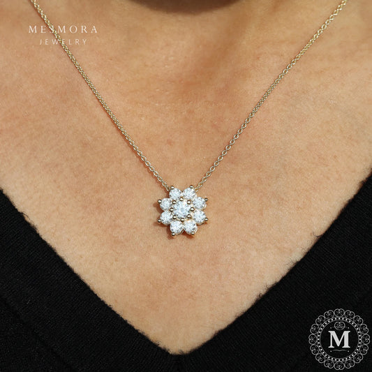 Flower Necklace Cluster Necklace For Hers Round Cut Moissanite Necklace Sunflower Necklace 14k Solid Gold Wedding Gift Necklace Promise Gift 10K Solid Rose Gold 14inch
