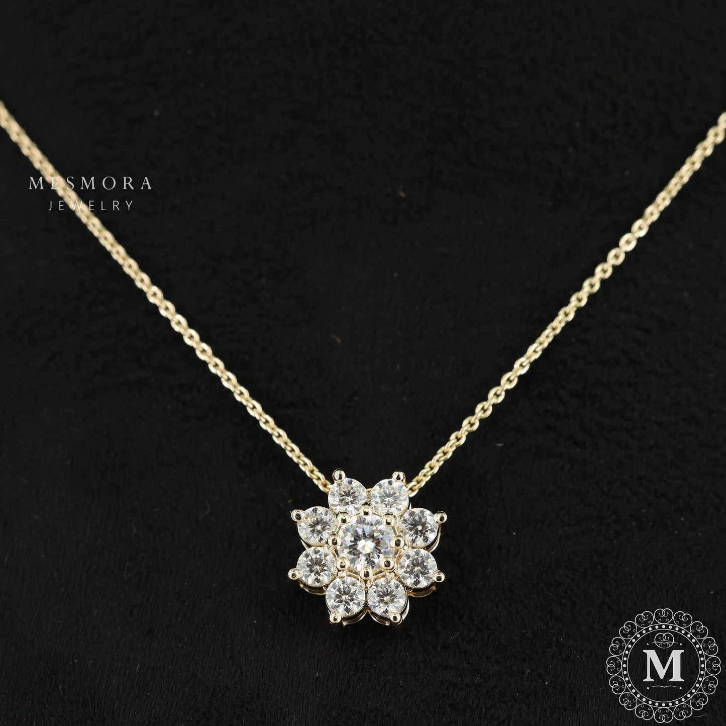 Flower Necklace Cluster Necklace For Hers Round Cut Moissanite Necklace Sunflower Necklace 14k Solid Gold Wedding Gift Necklace Promise Gift 10K Solid Rose Gold No Chain