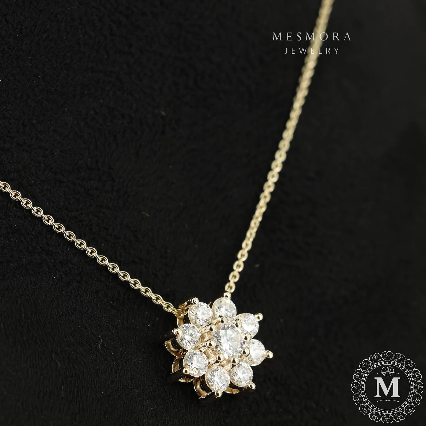 Flower Necklace Cluster Necklace For Hers Round Cut Moissanite Necklace Sunflower Necklace 14k Solid Gold Wedding Gift Necklace Promise Gift 10K Solid Rose Gold No Chain