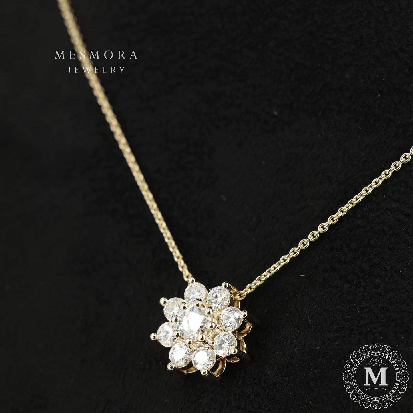 Flower Necklace Cluster Necklace For Hers Round Cut Moissanite Necklace Sunflower Necklace 14k Solid Gold Wedding Gift Necklace Promise Gift 10K Solid Rose Gold No Chain