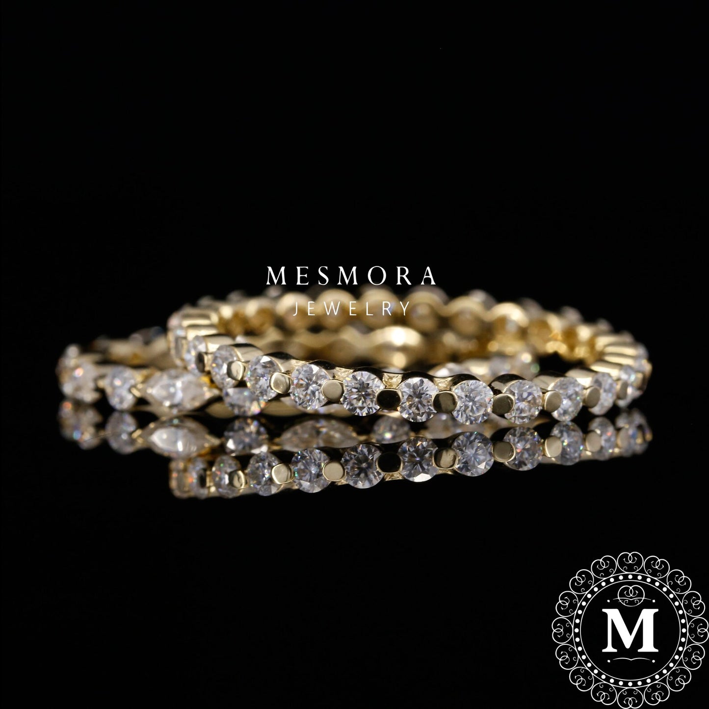 2MM Eternity with Marquise Diamond Stacking Scalloped band set Moissanite Band Set Engagement Band set Matching Bandwedding gifts 935 Argentium Silver 3US